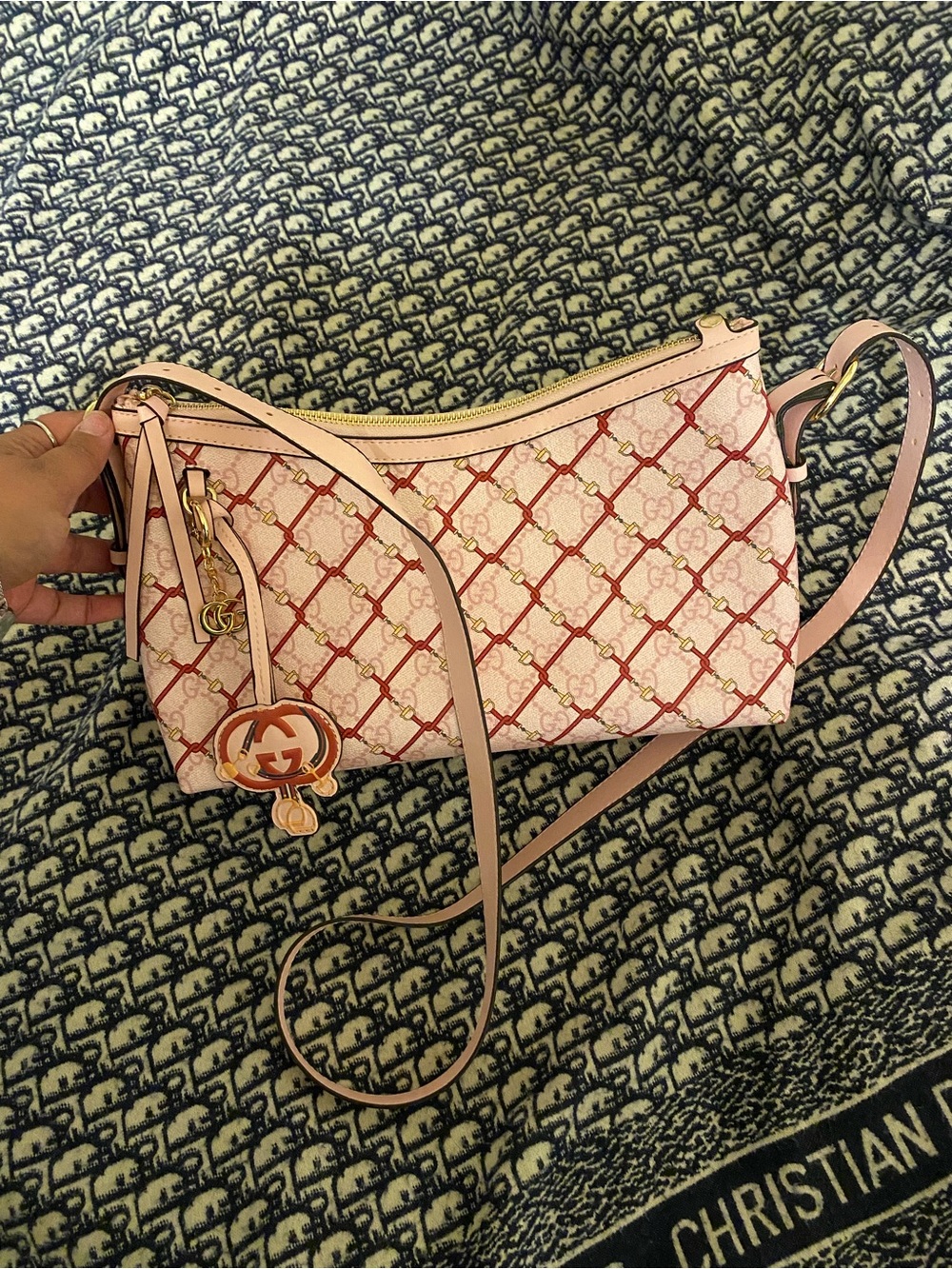 Pink Horsebit Printed Supreme Crossbody Bag